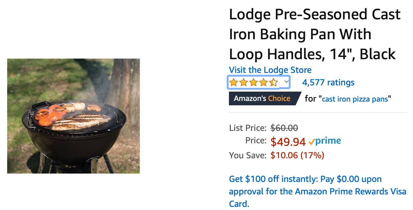 Lodge Pre-Seasoned Cast Iron Baking Pan with Loop Handles, 14, Black